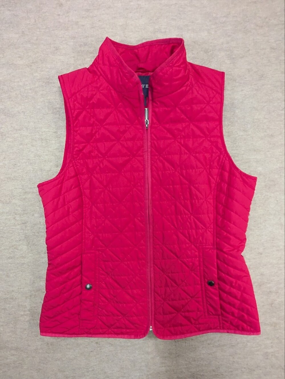 Land's End Primaloft Thin Quilted Hot Pink Zip Vest Pockets Fall Winter Small